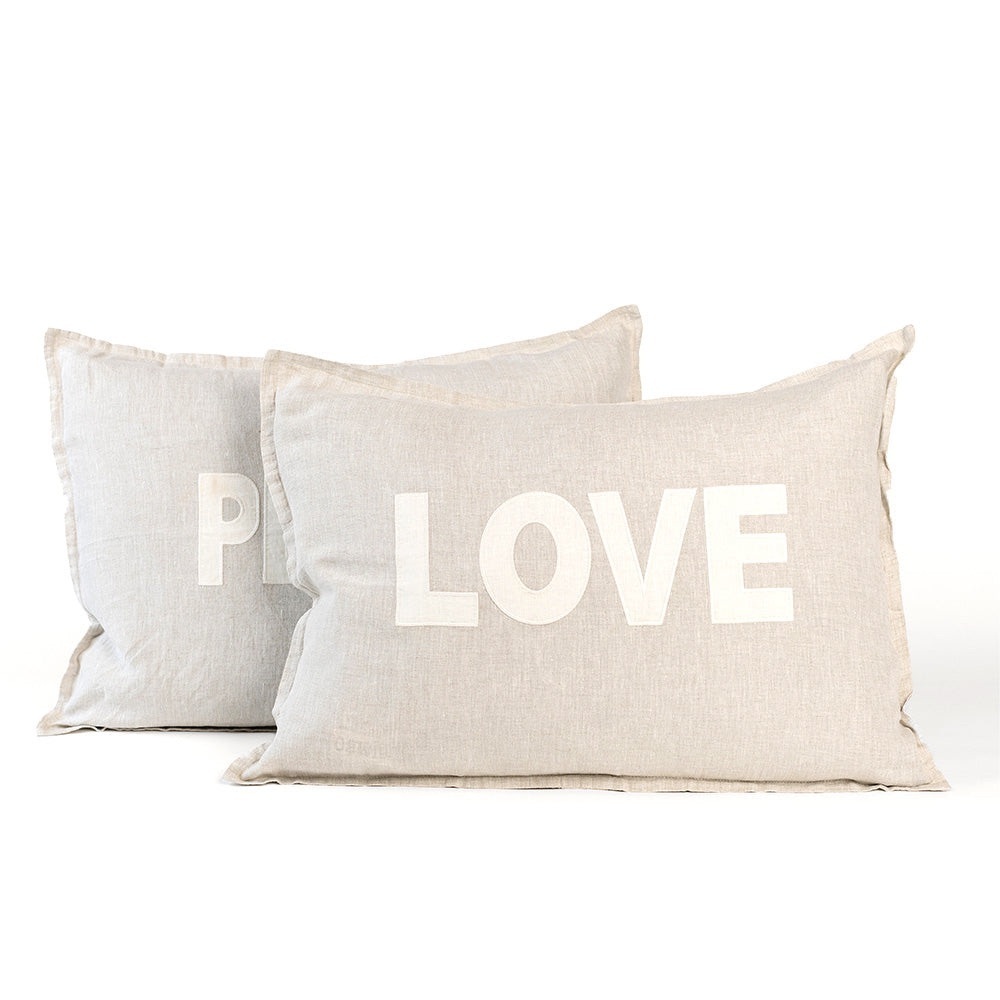 Pom Pom at Home LOVE Linen Pillow Pair in Light Beige and White